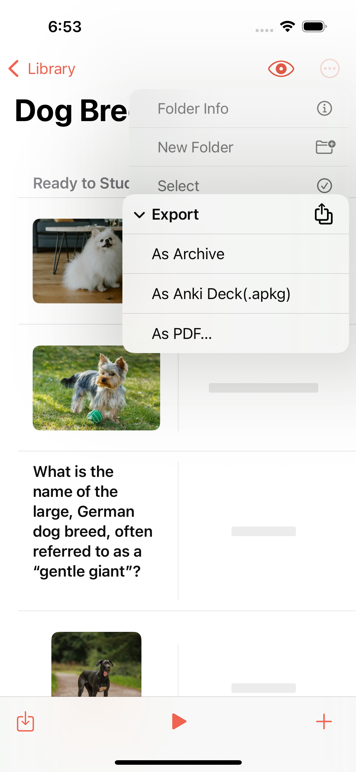 O menu Exportar no iPhone com Como PDF disponível